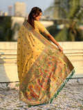 Light Yellow Baluchari Silk Zari Woven Saree