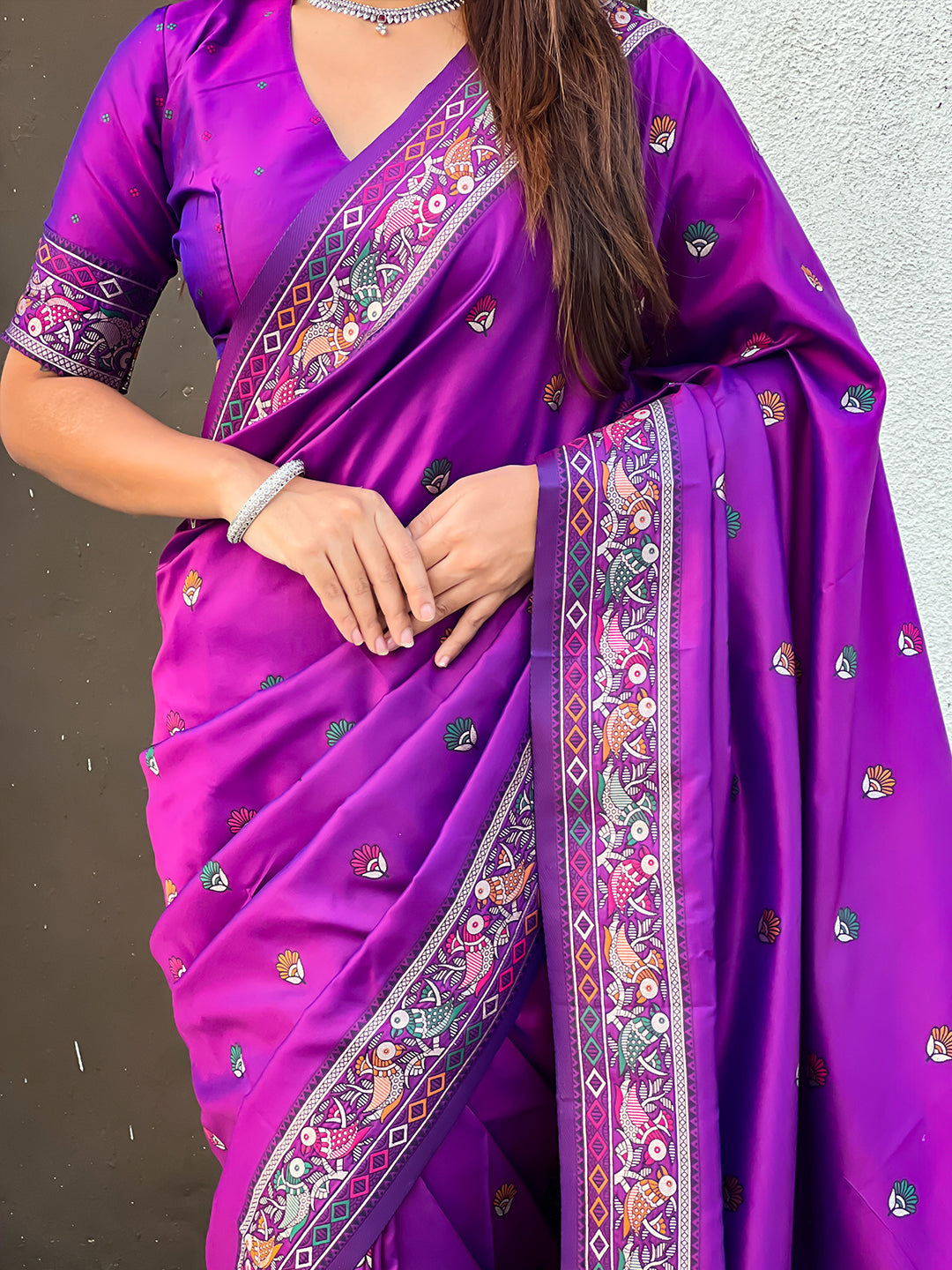 Purple Baluchari Silk Zari Woven Saree