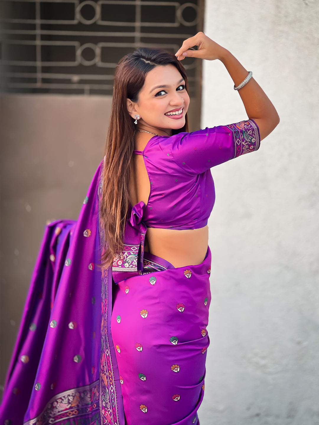 Purple Baluchari Silk Zari Woven Saree