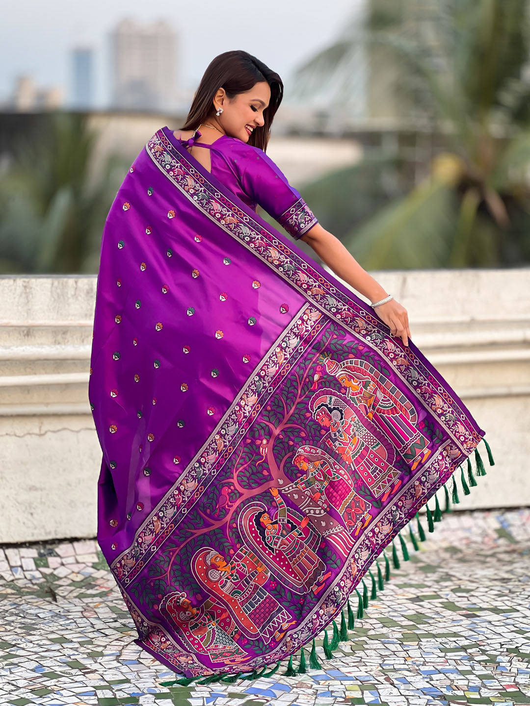 Purple Baluchari Silk Zari Woven Saree