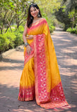 Yellow Soft Silk Floral Border Contrast Zari Woven Saree