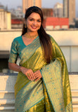 Green Pure Tissue Zari Woven Saree with Contrast Weaves