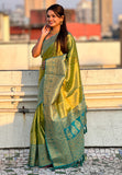 Green Pure Tissue Zari Woven Saree with Contrast Weaves
