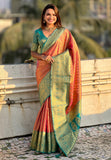 Pink Pure Tissue Zari Woven Saree with Contrast Weaves