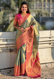 Grey Pure Tissue Zari Woven Saree with Contrast Weaves