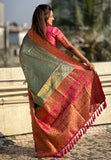 Grey Pure Tissue Zari Woven Saree with Contrast Weaves