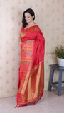 Red Soft Silk Meenakari Zari Woven Saree with Temple Border