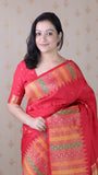Red Soft Silk Meenakari Zari Woven Saree with Temple Border