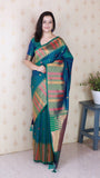 Green Soft Silk Meenakari Zari Woven Saree with Temple Border