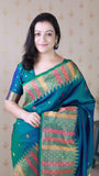 Green Soft Silk Meenakari Zari Woven Saree with Temple Border