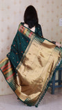 Bottle Green Soft Silk Meenakari Zari Woven Saree with Temple Border