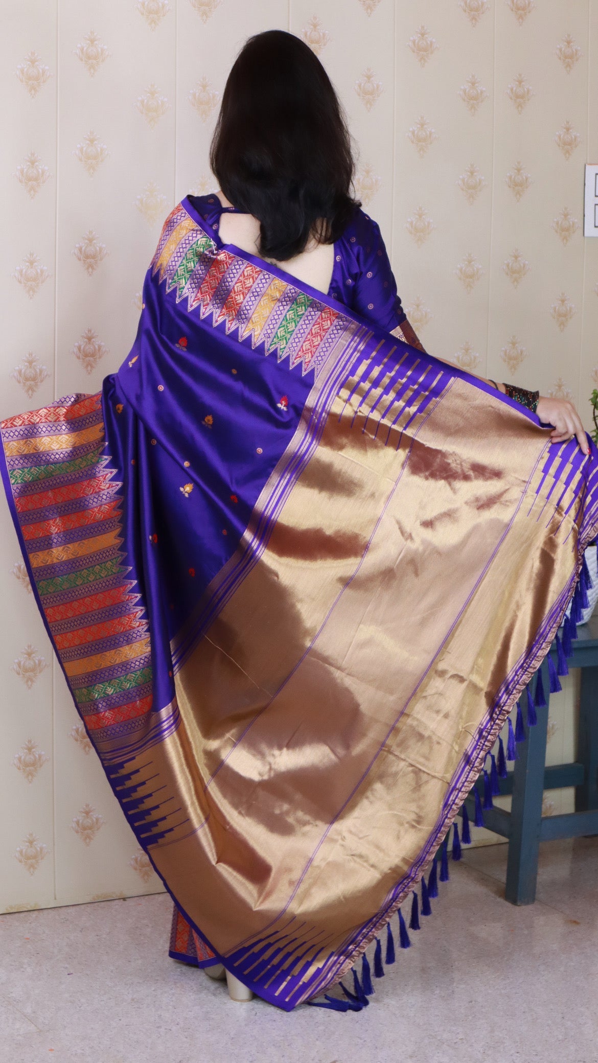 Violet Soft Silk Meenakari Zari Woven Saree with Temple Border
