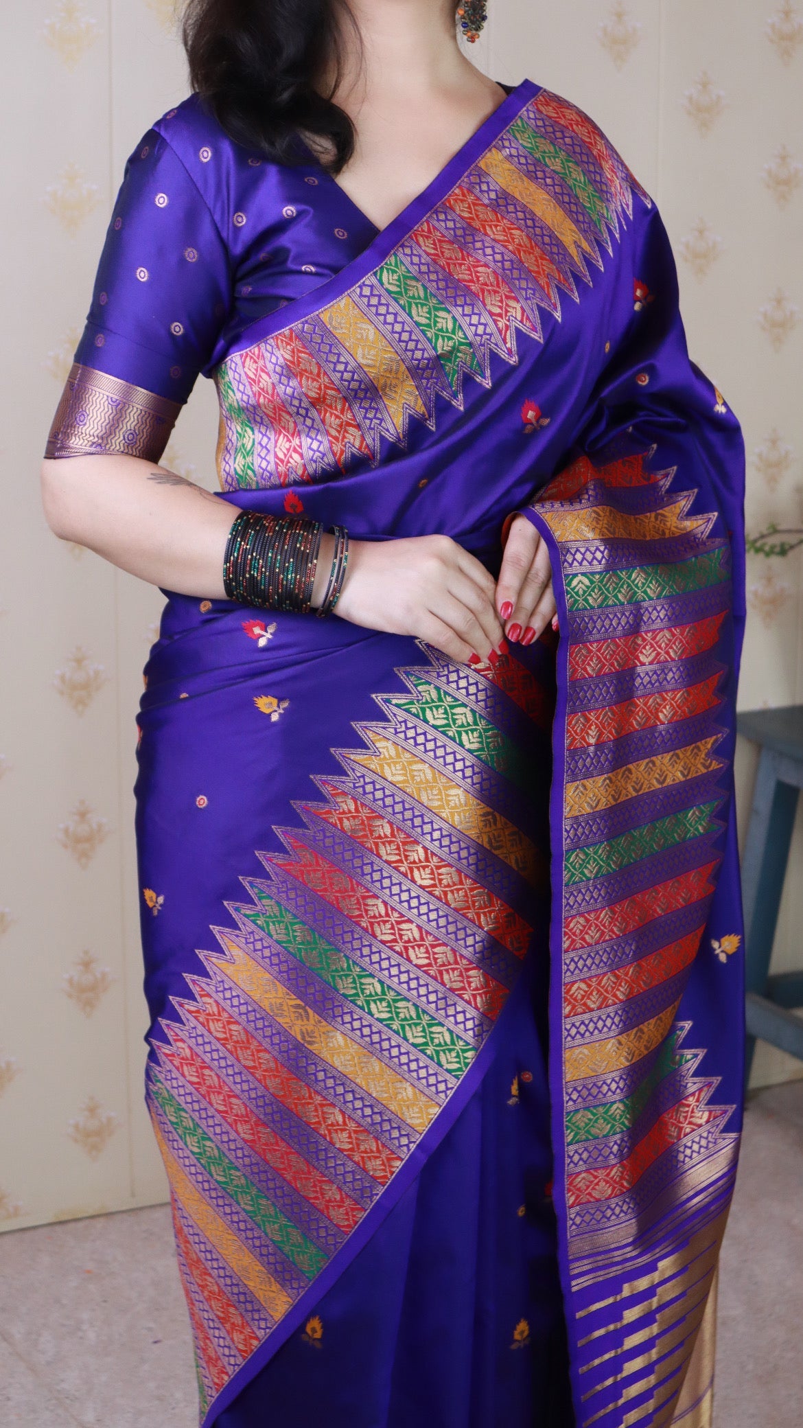 Violet Soft Silk Meenakari Zari Woven Saree with Temple Border