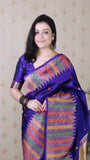 Violet Soft Silk Meenakari Zari Woven Saree with Temple Border
