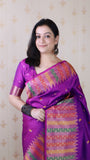 Purple Soft Silk Meenakari Zari Woven Saree with Temple Border