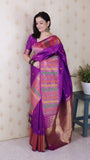 Purple Soft Silk Meenakari Zari Woven Saree with Temple Border