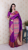 Purple Soft Silk Meenakari Zari Woven Saree with Temple Border