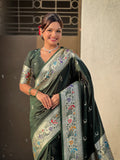 BottleGreen Chandrakor Paithani Silk Banarasi Zari Woven Saree
