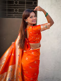 Orange Chandrakor Paithani Silk Banarasi Zari Woven Saree