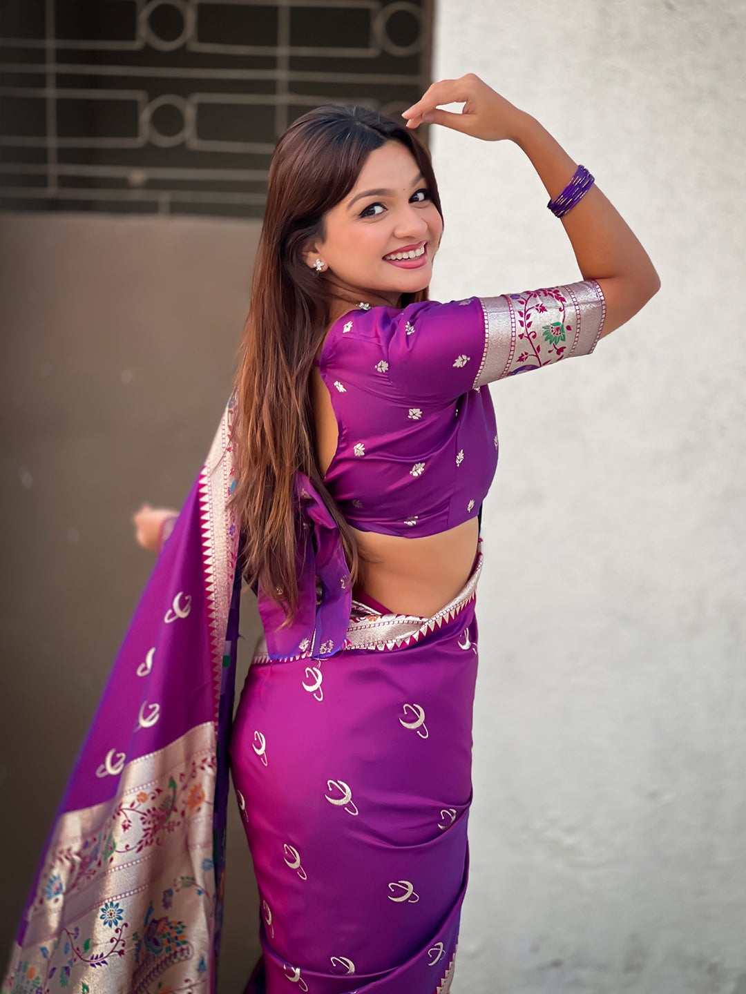 Purple Chandrakor Paithani Silk Banarasi Zari Woven Saree