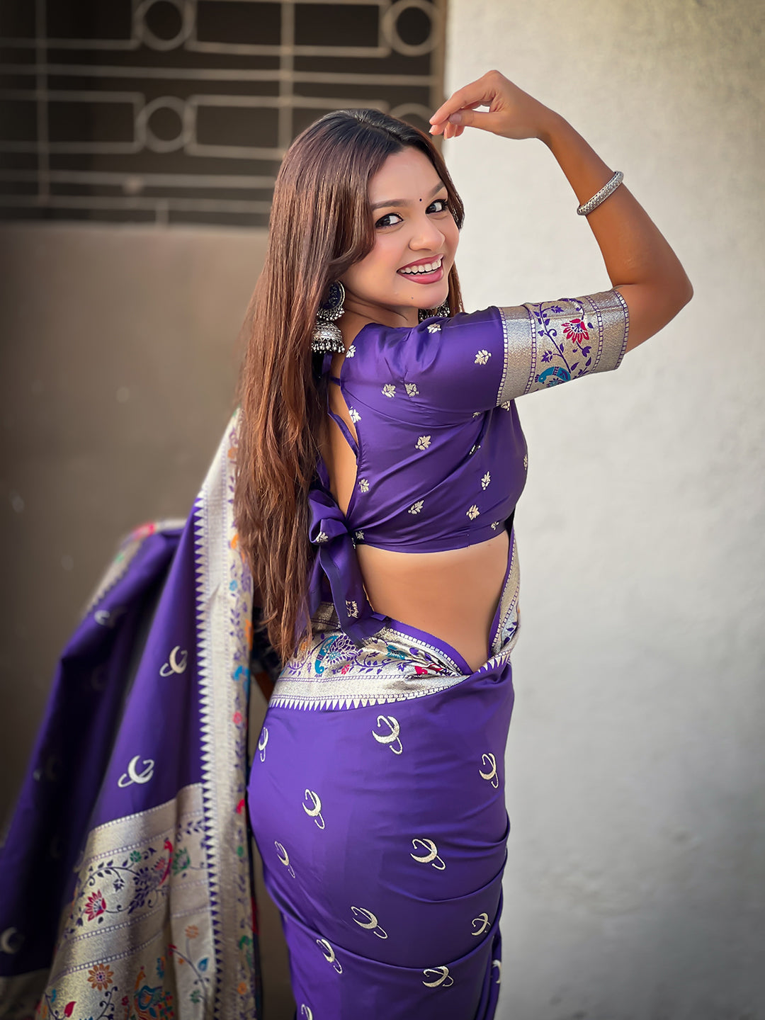 Violet Chandrakor Paithani Silk Banarasi Zari Woven Saree