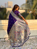 Violet Chandrakor Paithani Silk Banarasi Zari Woven Saree