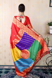Red Soft Silk Banarasi Multicolor Pallu Zari Woven Saree