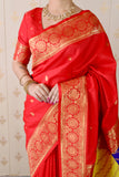 Red Soft Silk Banarasi Multicolor Pallu Zari Woven Saree