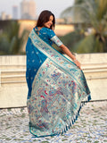 Rama Blue Chandrakor Paithani Silk Banarasi Zari Woven Saree