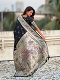 Black Chandrakor Paithani Silk Banarasi Zari Woven Saree