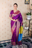 Purple Soft Silk Banarasi Multicolor Pallu Zari Woven Saree