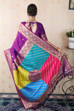 Purple Soft Silk Banarasi Multicolor Pallu Zari Woven Saree