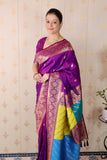 Purple Soft Silk Banarasi Multicolor Pallu Zari Woven Saree