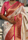 Cream Soft Silk Saree with Flower Butta Meenakari Zari Woven Saree