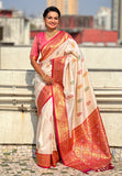 Cream Soft Silk Saree with Flower Butta Meenakari Zari Woven Saree