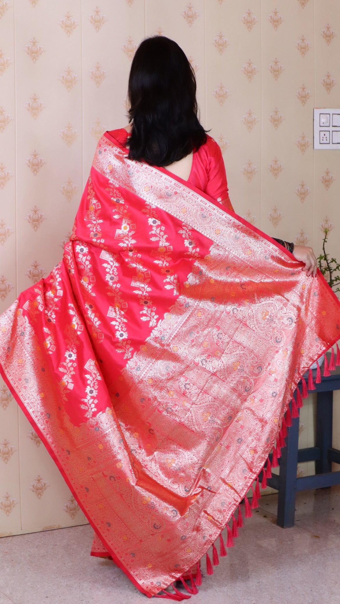 Pink Soft Silk Banarasi Jaal Meenakari Zari Woven Saree