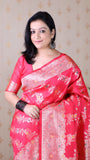 Pink Soft Silk Banarasi Jaal Meenakari Zari Woven Saree