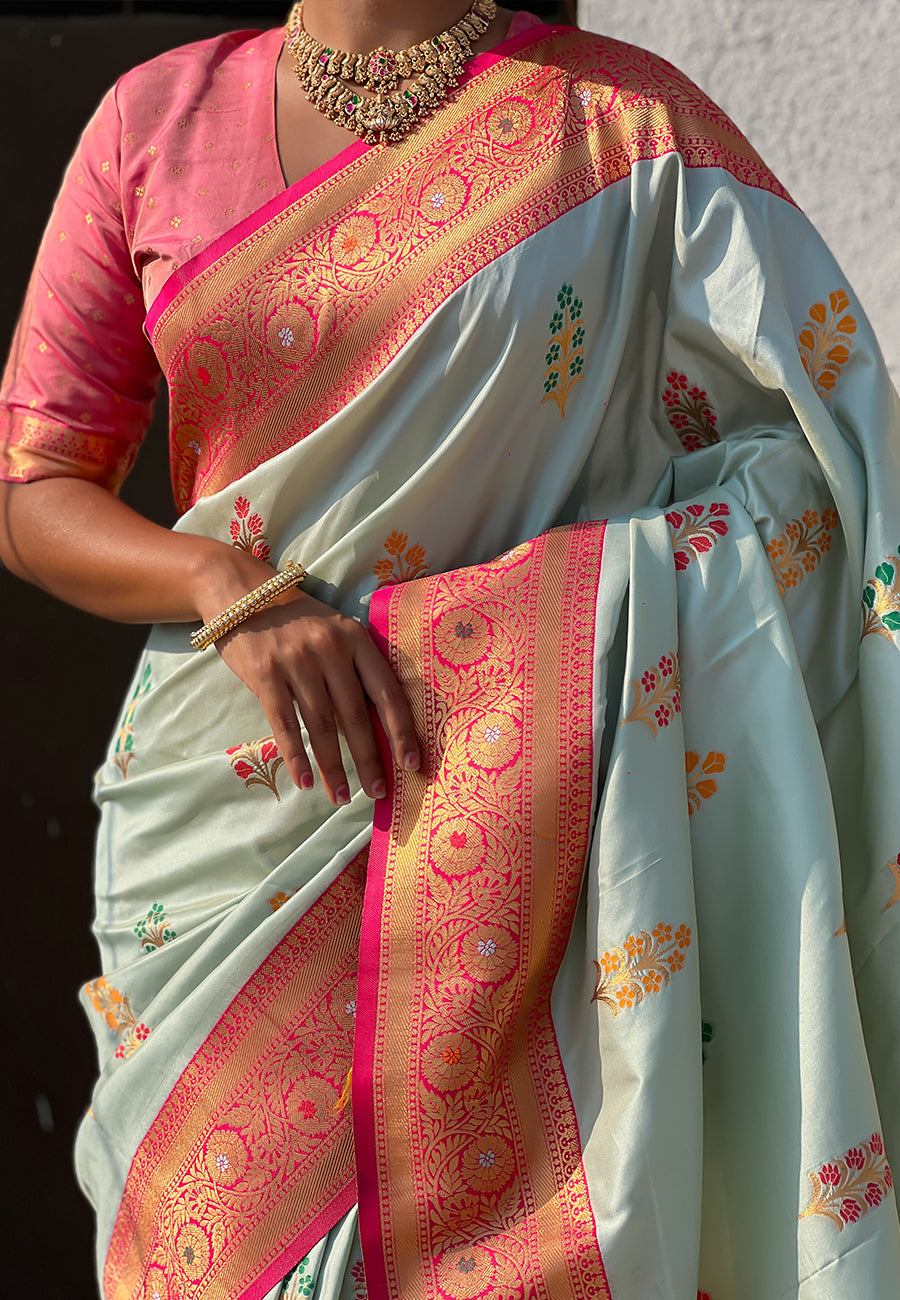 Sky Blue Soft Silk Saree with Flower Butta Meenakari Zari Woven Saree