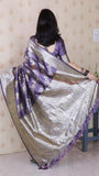 Lavender Soft Silk Banarasi Jaal Meenakari Zari Woven Saree