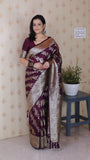 Wine Soft Silk Banarasi Jaal Meenakari Zari Woven Saree