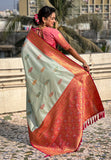 Sky Blue Soft Silk Saree with Flower Butta Meenakari Zari Woven Saree