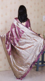 Coral Pink Soft Silk Banarasi Jaal Meenakari Zari Woven Saree