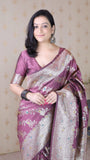 Coral Pink Soft Silk Banarasi Jaal Meenakari Zari Woven Saree