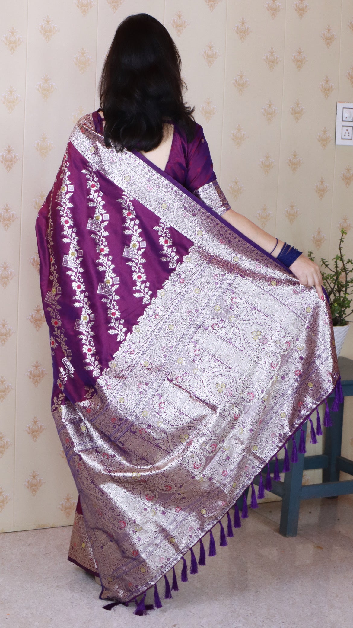 Purple Soft Silk Banarasi Jaal Meenakari Zari Woven Saree