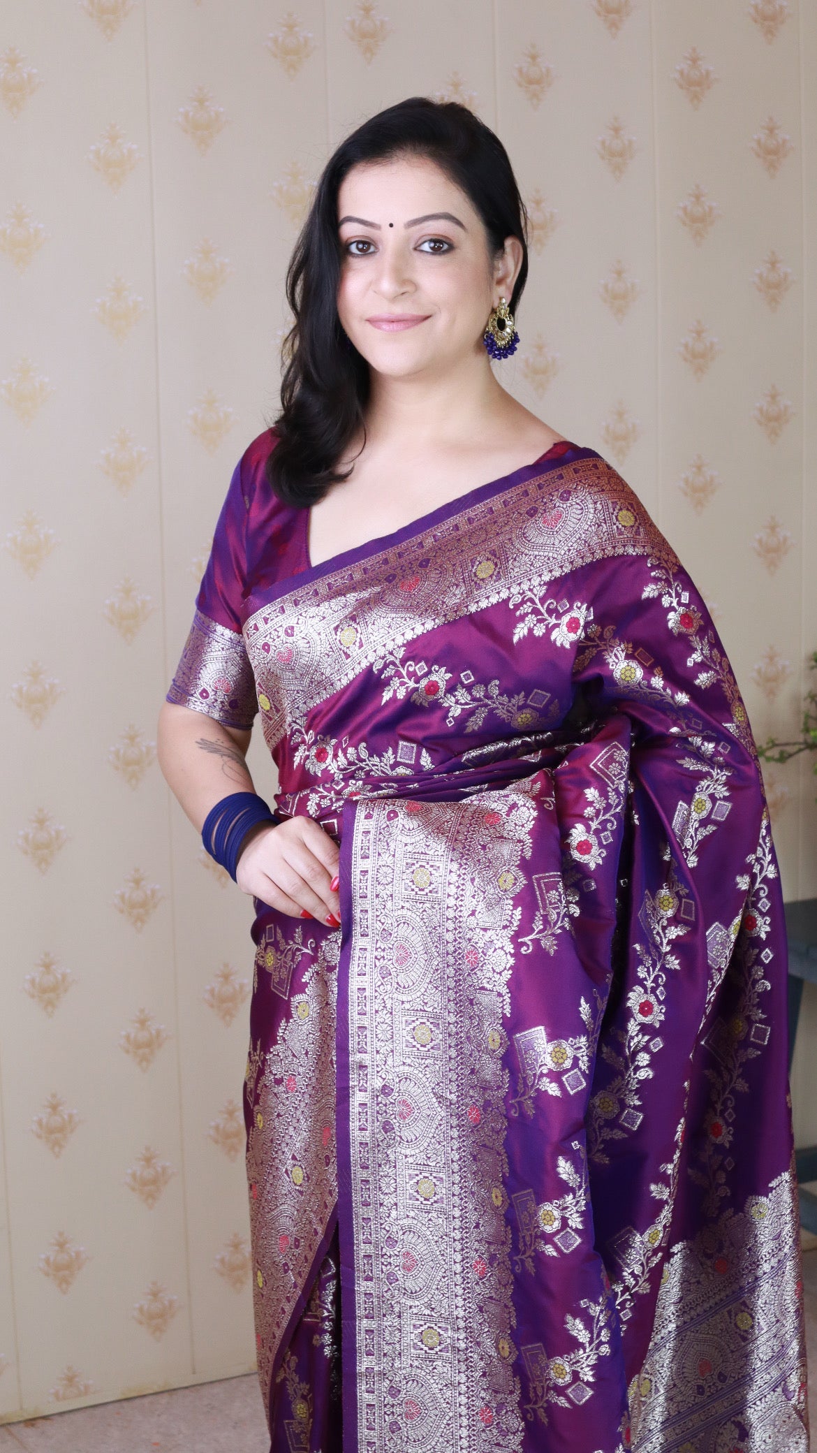 Purple Soft Silk Banarasi Jaal Meenakari Zari Woven Saree