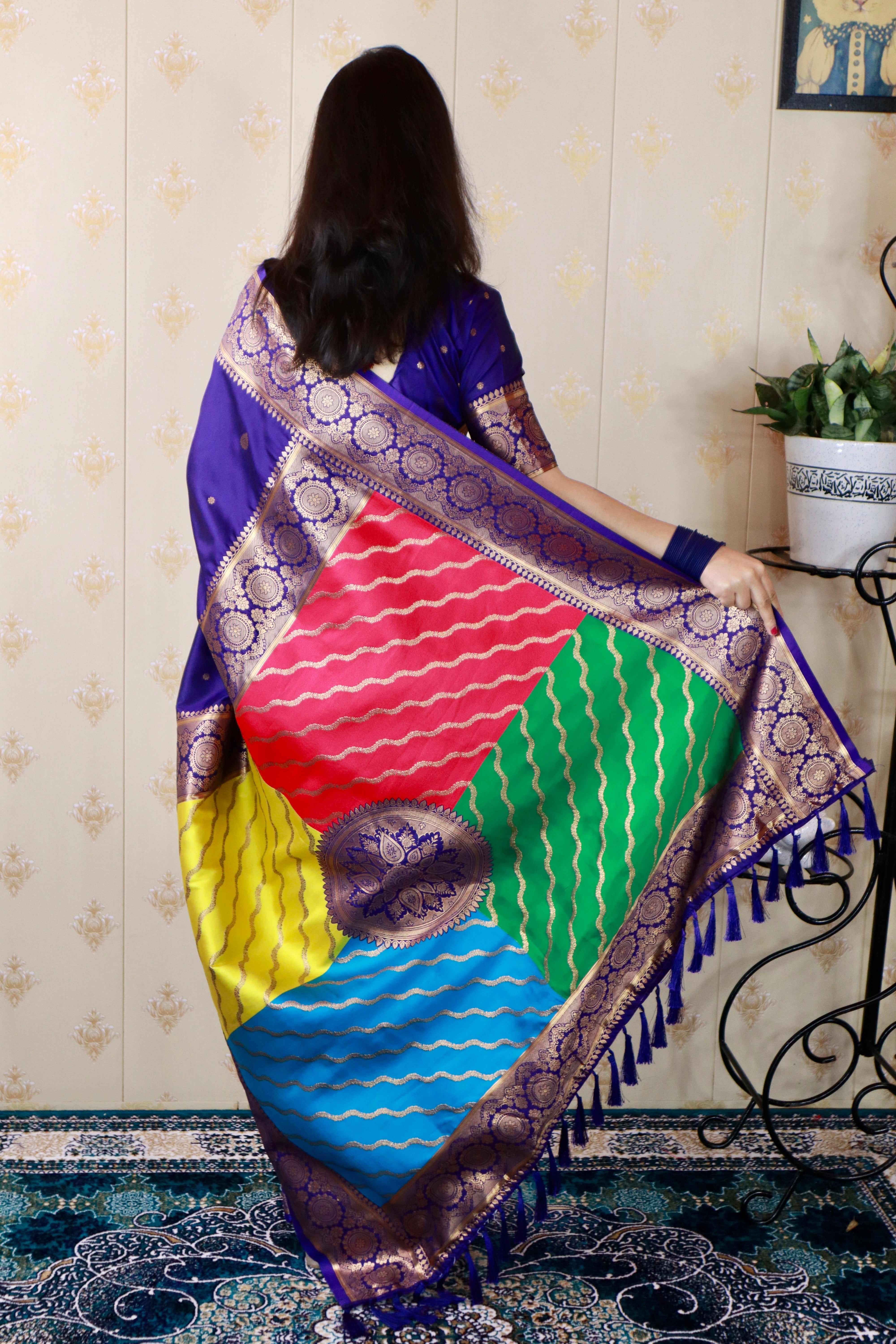 Violet Soft Silk Banarasi Multicolor Pallu Zari Woven Saree