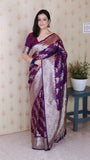 Purple Soft Silk Banarasi Jaal Meenakari Zari Woven Saree
