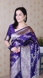 Violet Soft Silk Banarasi Jaal Meenakari Zari Woven Saree