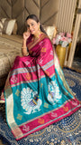 Dark Pink Soft Silk Ikkat Zari Woven Saree