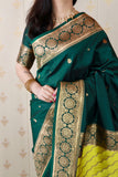Bottle Green Soft Silk Banarasi Multicolor Pallu Zari Woven Saree